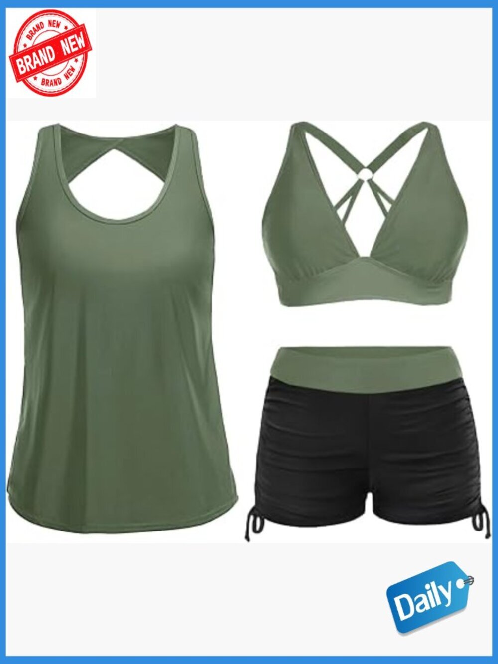 3 Piece Tankini Swimsuits for Women with Boy Shorts and Bra Athletic Swimwear